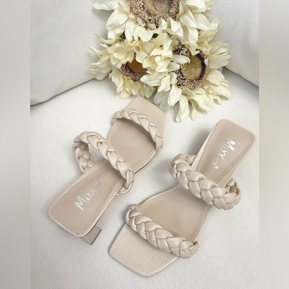 New - wedding Boho Cottagecore Beige Braided Sandal Heels